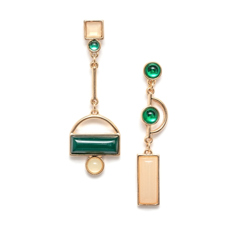 Elegant Gold and Green Geometric Earrings